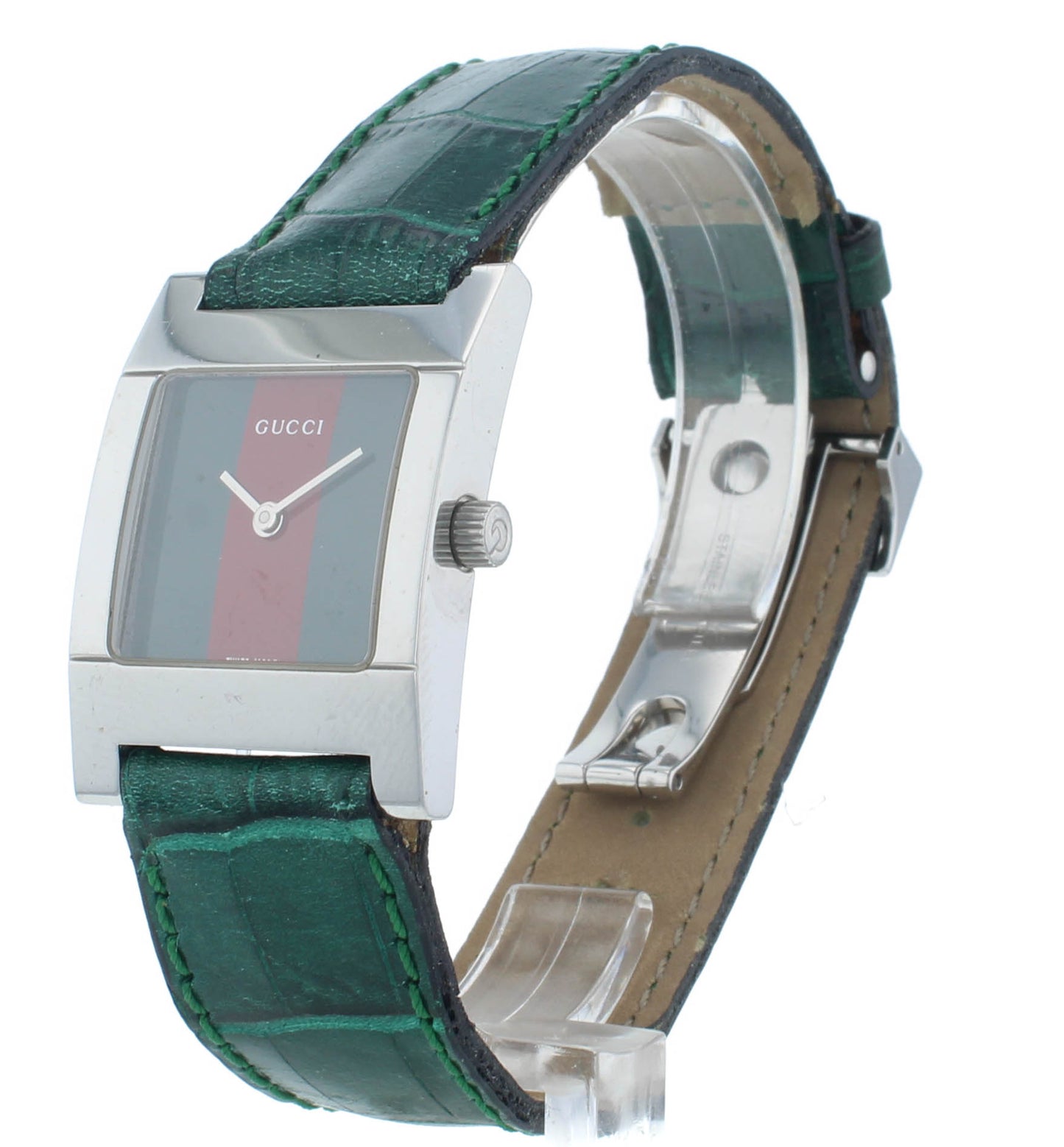 Pre-Owned Gucci 7700L 24mm Green & Red Dial Green Strap Quartz Ladies Watch