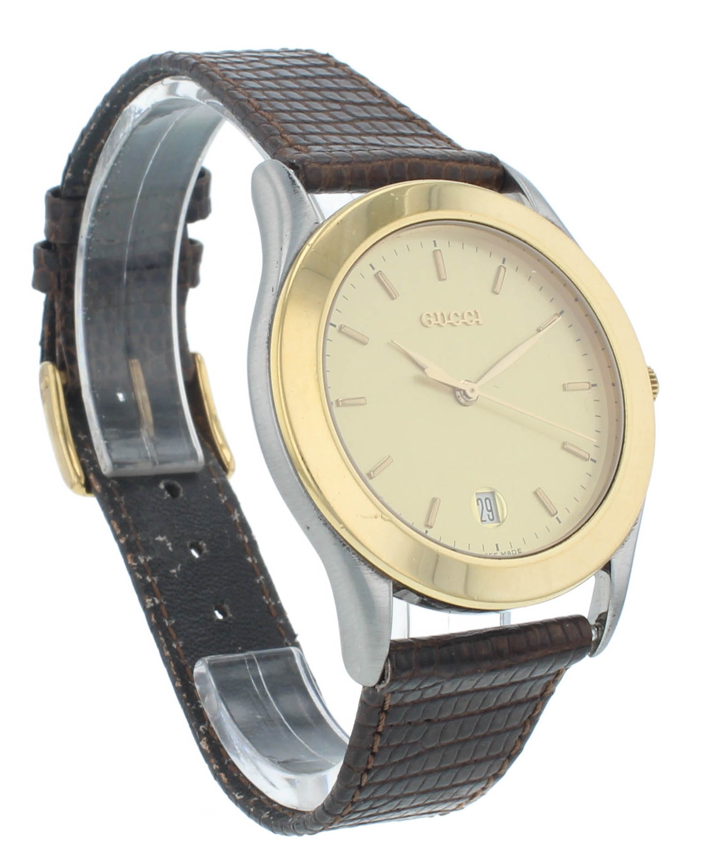 Pre-Owned Gucci 230M 36mm Quartz Gold Dial Brown Strap Men's Watch