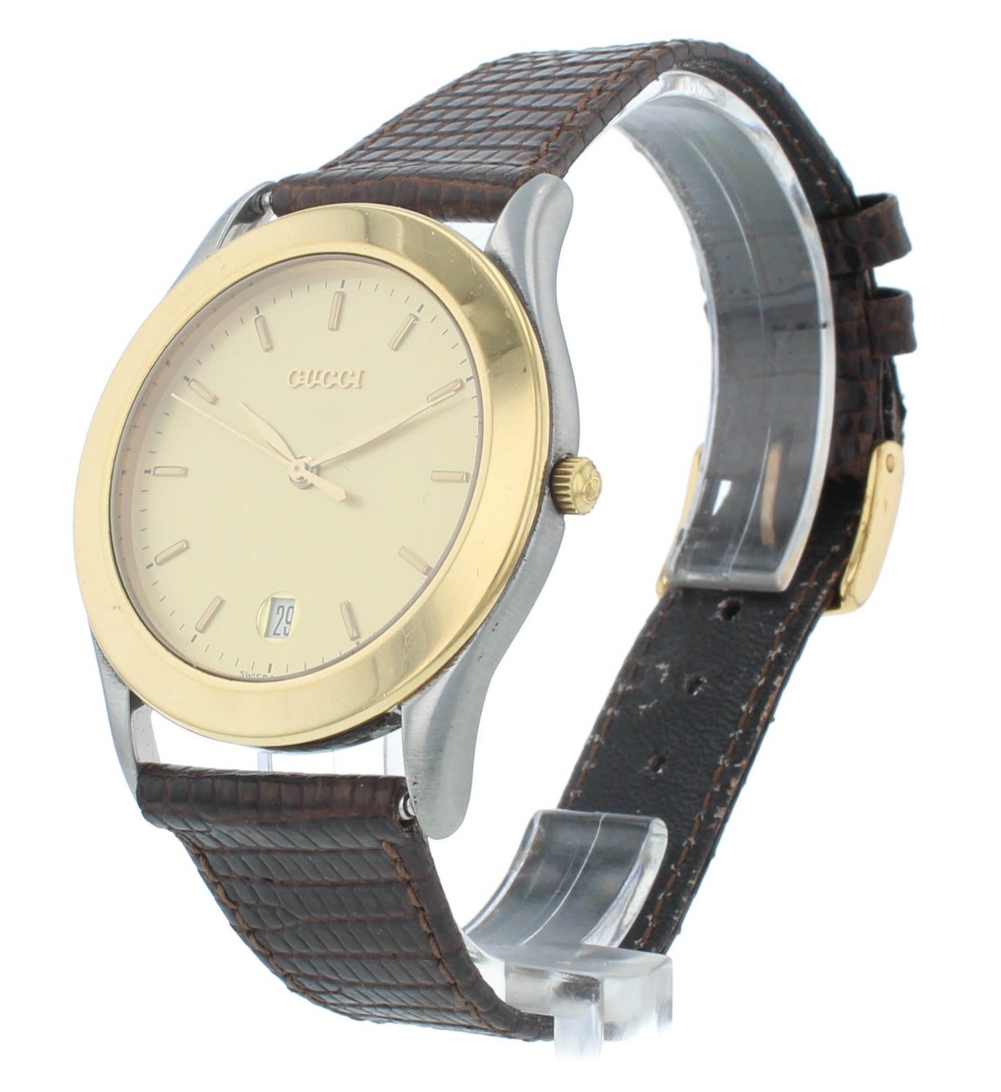 Pre-Owned Gucci 230M 36mm Quartz Gold Dial Brown Strap Men's Watch