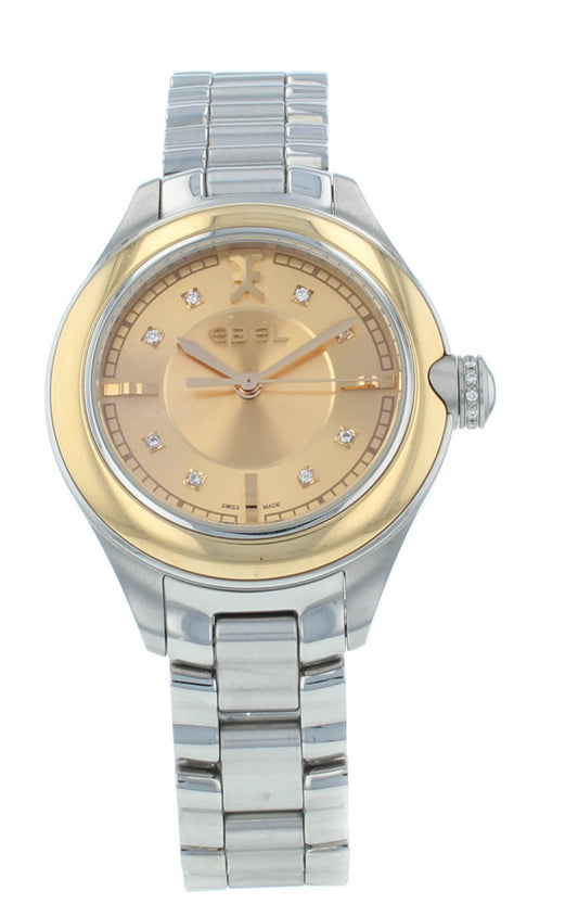 Ebel Onde Quartz Diamond Dial 30mm Steel &18kt Rose Gold Ladies Watch 1216095