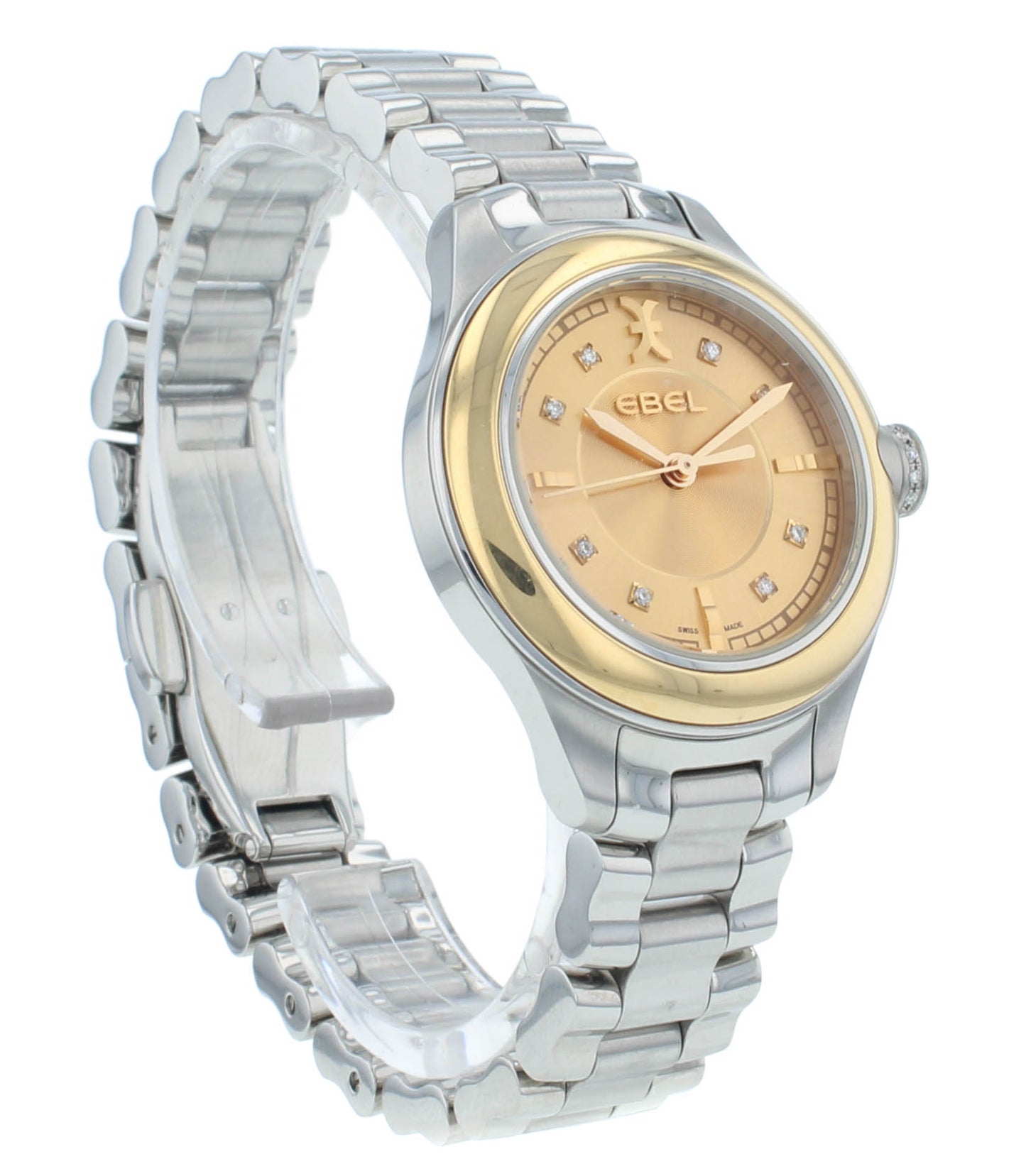 Ebel Onde Quartz Diamond Dial 30mm Steel &18kt Rose Gold Ladies Watch 1216095