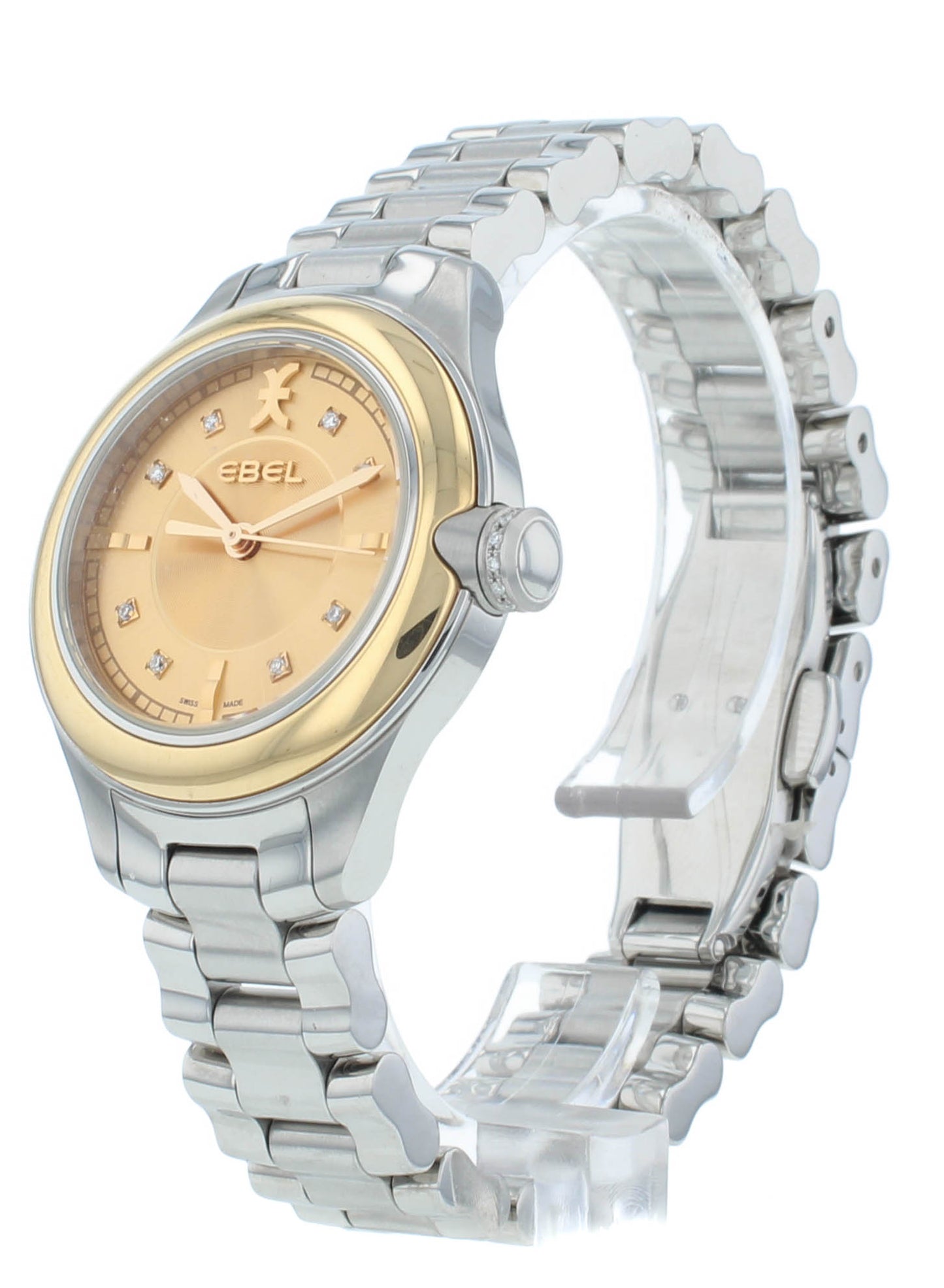 Ebel Onde Quartz Diamond Dial 30mm Steel &18kt Rose Gold Ladies Watch 1216095