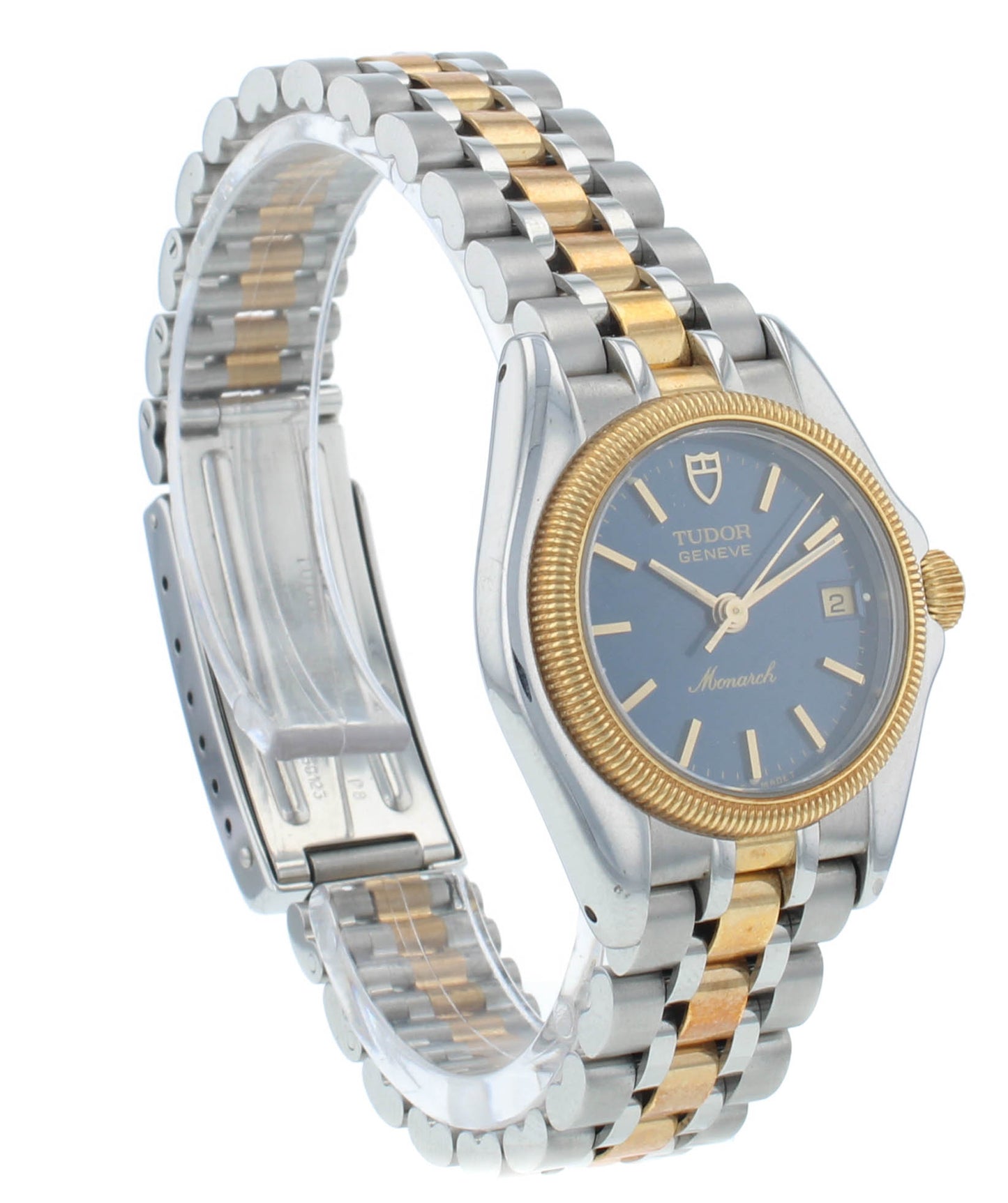Tudor Monarch Steel & 18kt Gold Blue Dial 27mm Quartz Ladies Watch 15833