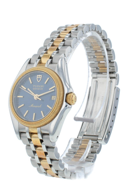 Tudor Monarch Steel & 18kt Gold Blue Dial 27mm Quartz Ladies Watch 15833