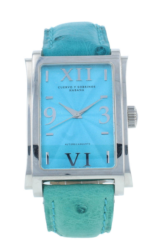 Pre-Owned Cuervo Y Sobrinos Habana Blue Dial 28mm Auto Ladies Watch 1010.1CEG