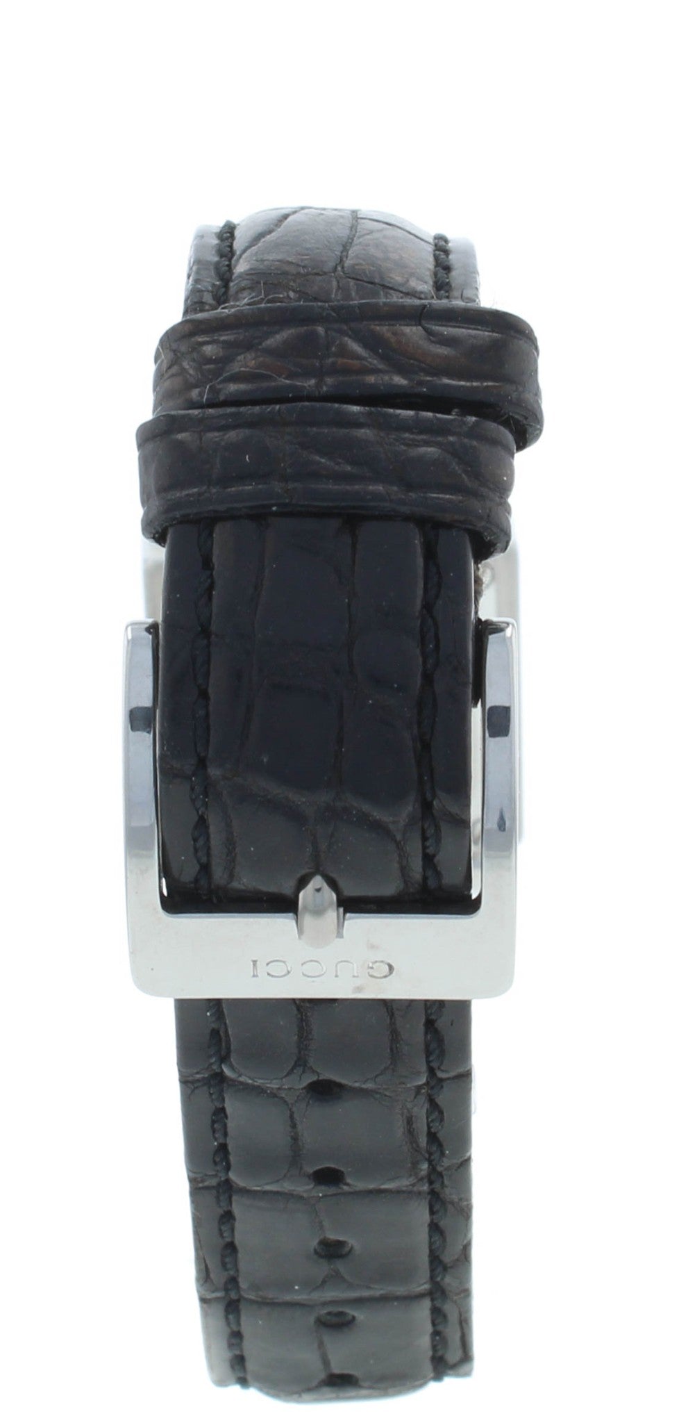 Gucci 600M Black Dial Leather Strap Quartz Stainless Steel 21mm Ladies Watch