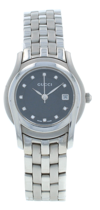 Gucci 5500L Black Diamond Dial 27mm Quartz Stainless Steel Ladies Watch