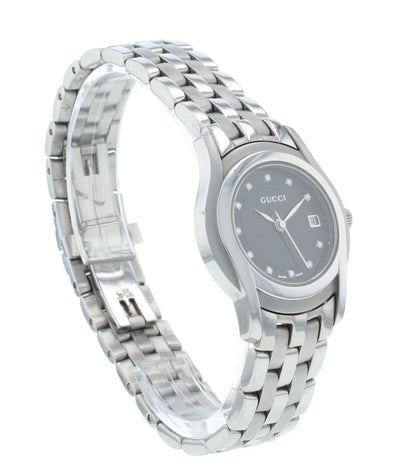 Gucci 5500L Black Diamond Dial 27mm Quartz Stainless Steel Ladies Watch