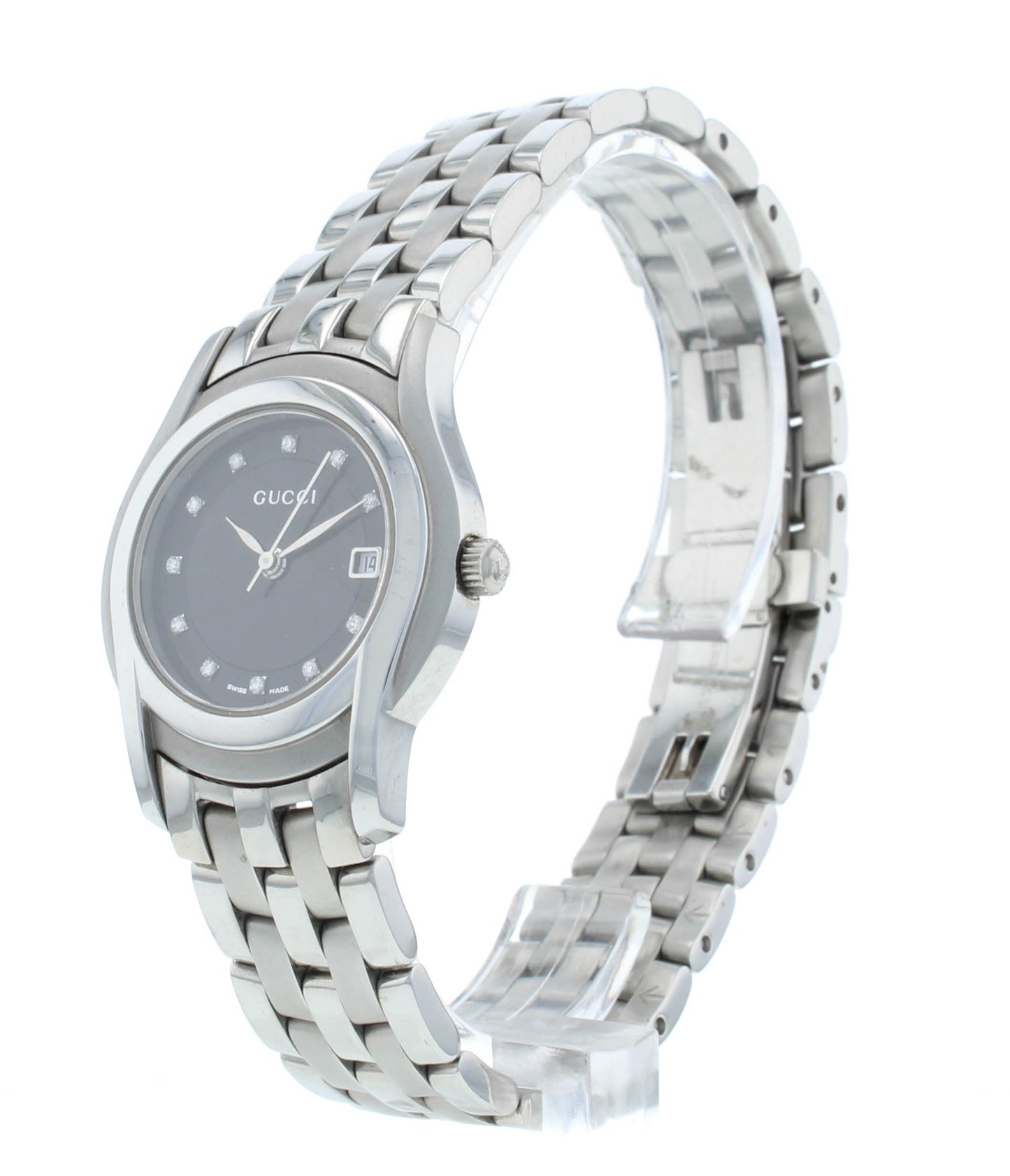 Gucci 5500L Black Diamond Dial 27mm Quartz Stainless Steel Ladies Watch